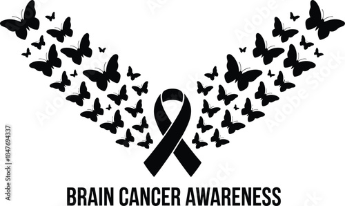 Stock vector illustration black awareness ribbon on white background.