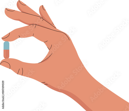Hand holding a capsule, vector, icon