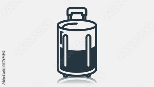 Minimalist illustration of a rolling suitcase with a simple handleand dark accents emphasizing