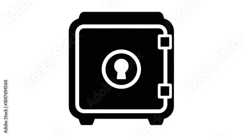 Minimalist Illustration of a Secure Safe with Keyhole Symbol in Black and White