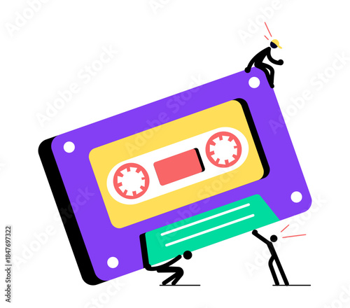 A flat style illustration depicting cassette