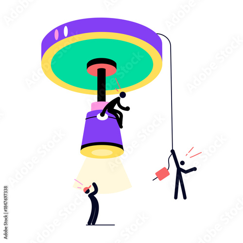 A flat style illustration depicting mounted spotlight