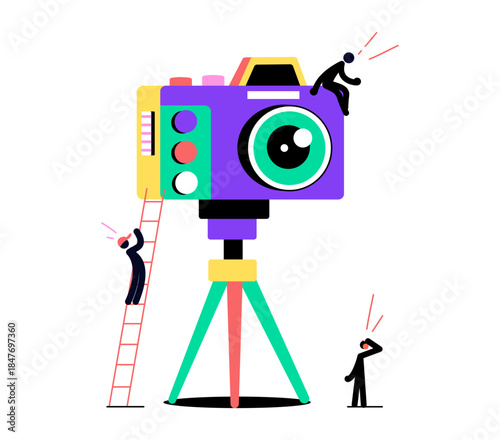 A flat style illustration showing camera tripod