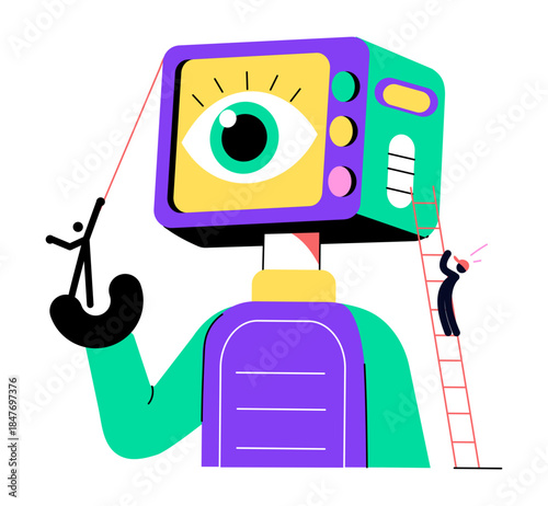 A flat style illustration depicting action camera