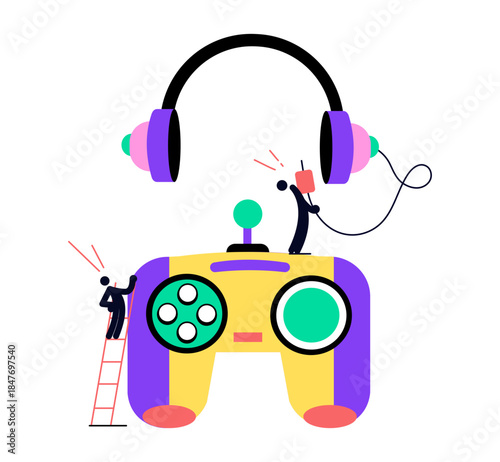 A flat style illustration depicting gaming headset