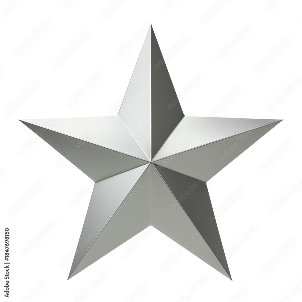 Obraz premium Shiny metallic silver five-pointed star symbol reflecting light abstract geometric shape transparent background