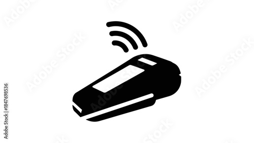 Minimalist Illustration of a Wireless Presentation Remote with Signal Transmission
