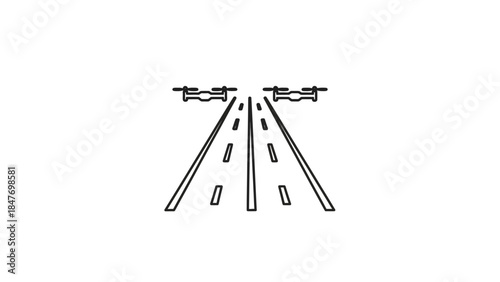 Minimalist Illustration of Automated Toll Plaza with Lane Barriers and Traffic Signals