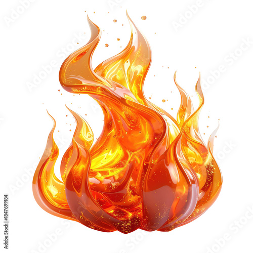 Rendered, stylized flame with realistic details against a black background