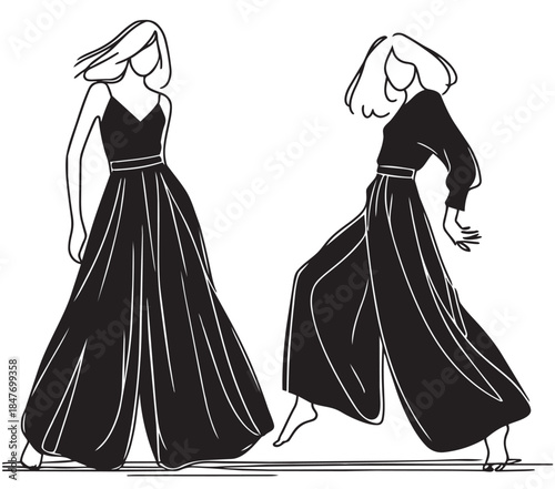 Stylish fashion models. Fashion girls Sketch. Woman in pants