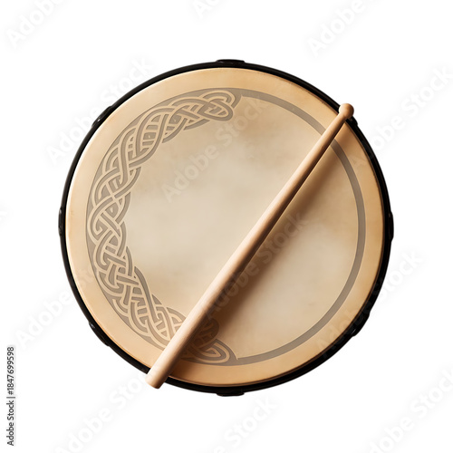 traditional irish bodhran drum with wooden tipper