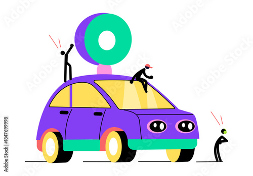 A flat style illustration representing autonomous car