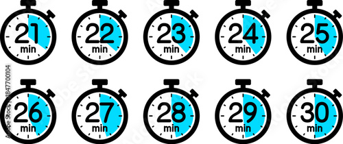 時間を示すストップウォッチのアイコン（stopwatch icon　21min/22min/23min/24min/25min/26min/27min/28min/29min/30min）
