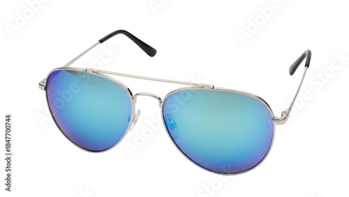 Foto Isolated sunglasses with silver metal frames and cool reflective blue gradient l