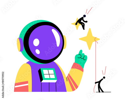 A flat style illustration depicting astronaut