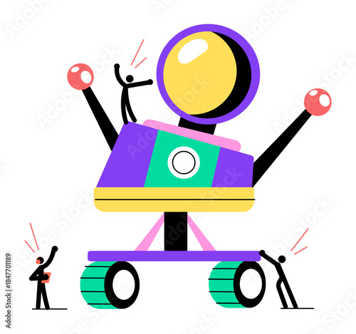 A flat style illustration depicting space probe