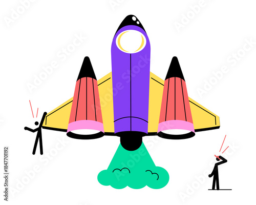 A flat style illustration showing spaceplane