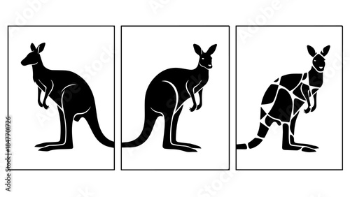 Kangaroo Silhouettes in Realistic, Geometric, and Cartoon Styles