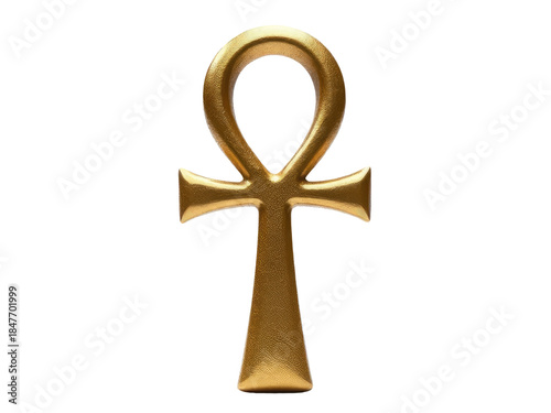 A golden ankh pendant sits on a clean white surface, waiting for its new home.transparent background