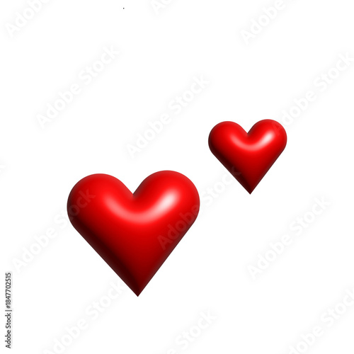 3D two red hearts icon, symbol  on transparent background for greeting card, web, poster decoration design 