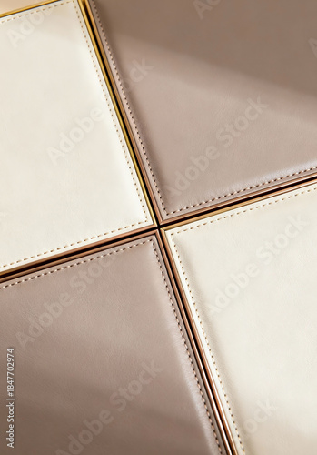 A close up of  leather panels with stainless made  for wall panelling decorate 