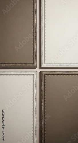 A close up of  leather panels with fabric for wall panelling decorate 