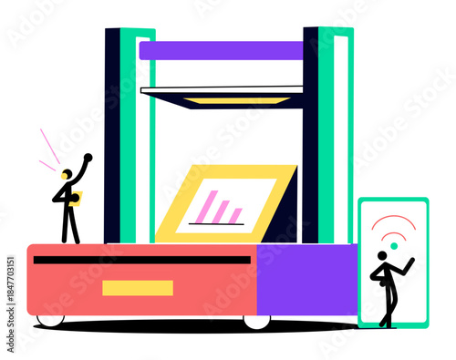 A flat style illustration showing 3d printer