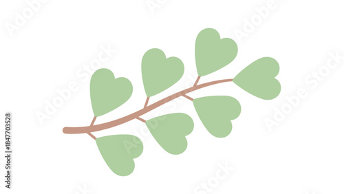 Minimalist Illustration of Green Heart-Shaped Leaves Growing Along a Brown Branch