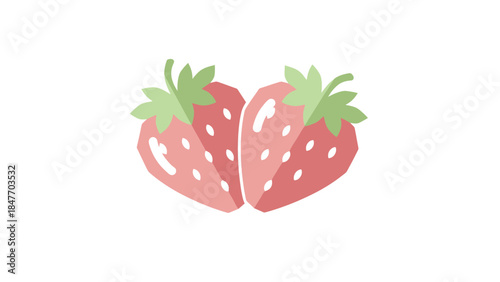 Minimalist Illustration of Freshly Cut Strawberries with Green Leaves for Healthy Fruit Theme