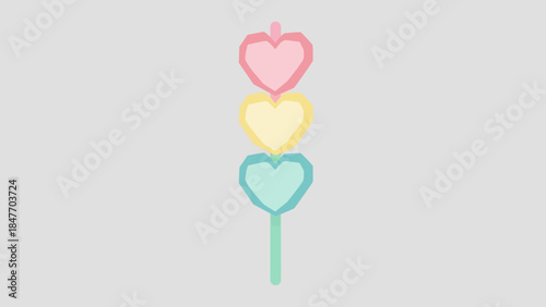 Minimalist illustration of three colorful hearts stacked vertically on a light gray background