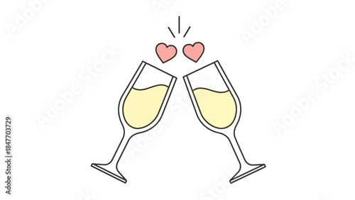 Minimalist Illustration of Two Cheers with Hearts for Celebratory Connections