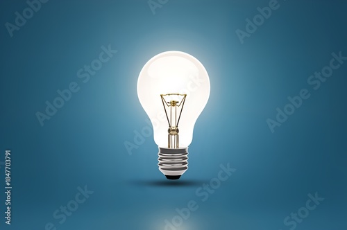 Glowing Light Bulb on Blue Background