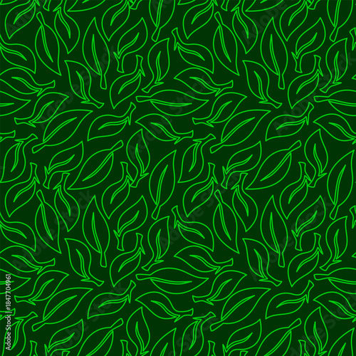 tea leaves pattern background. green leaves vector pattern background. Green tea leaf seamless pattern. seamless patterns with green leaves of tea.