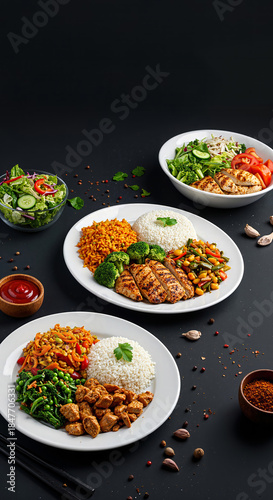 Sliced grilled chicken breast with white rice and green beans