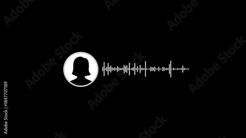 Virtual Female character interview voice animation voice recording and podcast mic microphone button icon animation on transparent background. music equalizer signal concept