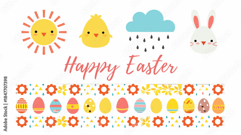 Fototapeta premium Colorful Easter celebration with cute cartoon characters and eggs