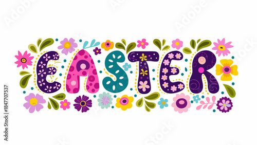 Vibrant Easter decoration with colorful flowers and leaves