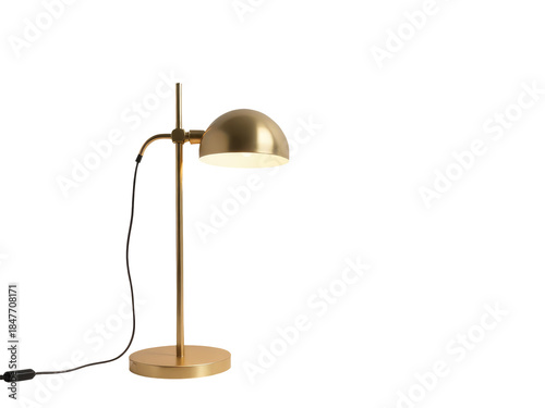 A gold lamp with a black cord on a white background, perfect for use in interior design or product photography.transparent background