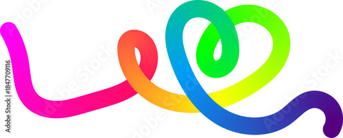A vibrant rainbow gradient line forming an abstract heart shape, symbolizing love and creativity