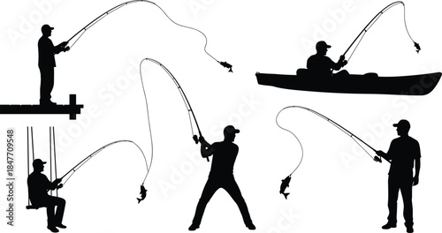 Black bear and polar bear silhouette set with standing and walking poses, wildlife predator icons, cad drawing flat vector illustration