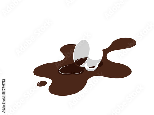 Spilled Coffee on White Background with Coffee Cup
