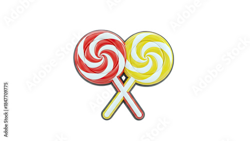 Colorful Lollipops Crossed Against White Background