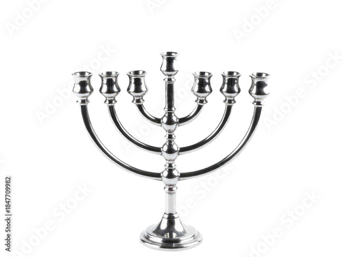 A silver menorah with five lit candles, symbolizing the Jewish holiday of Hanukkah.transparent background