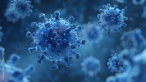 blue background, illustration of hantaviruses 3d