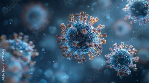 blue background, illustration of hantaviruses 3d