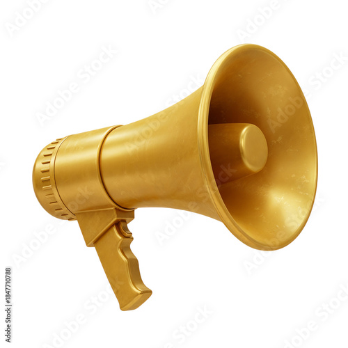 Golden megaphone amplifying sound and announcing important news spreading awareness transparent background