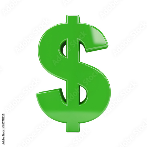 Shiny green dollar sign symbol representing wealth finance and money transparent background