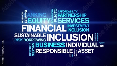 Financial inclusion animated word cloud-text design animation tag kinetic typography seamless loop.