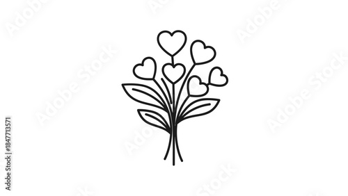 Minimalist Line Art Illustration of a Heart-Shaped Flower Bouquet Representing Love and Nature