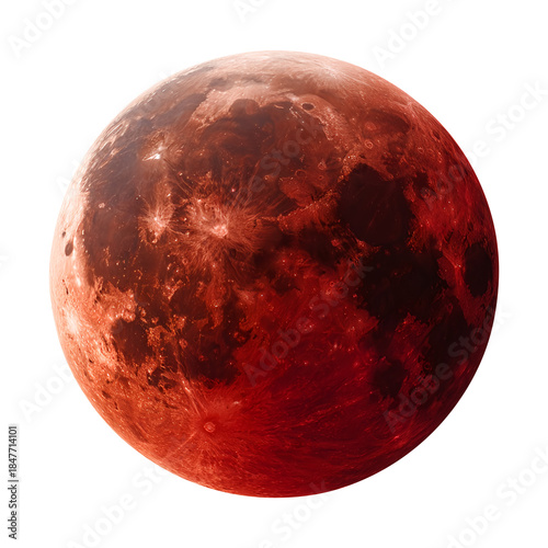 Blood-red moon, isolated on white background, realistic, studio lighting, centered, no shadow, transparent background